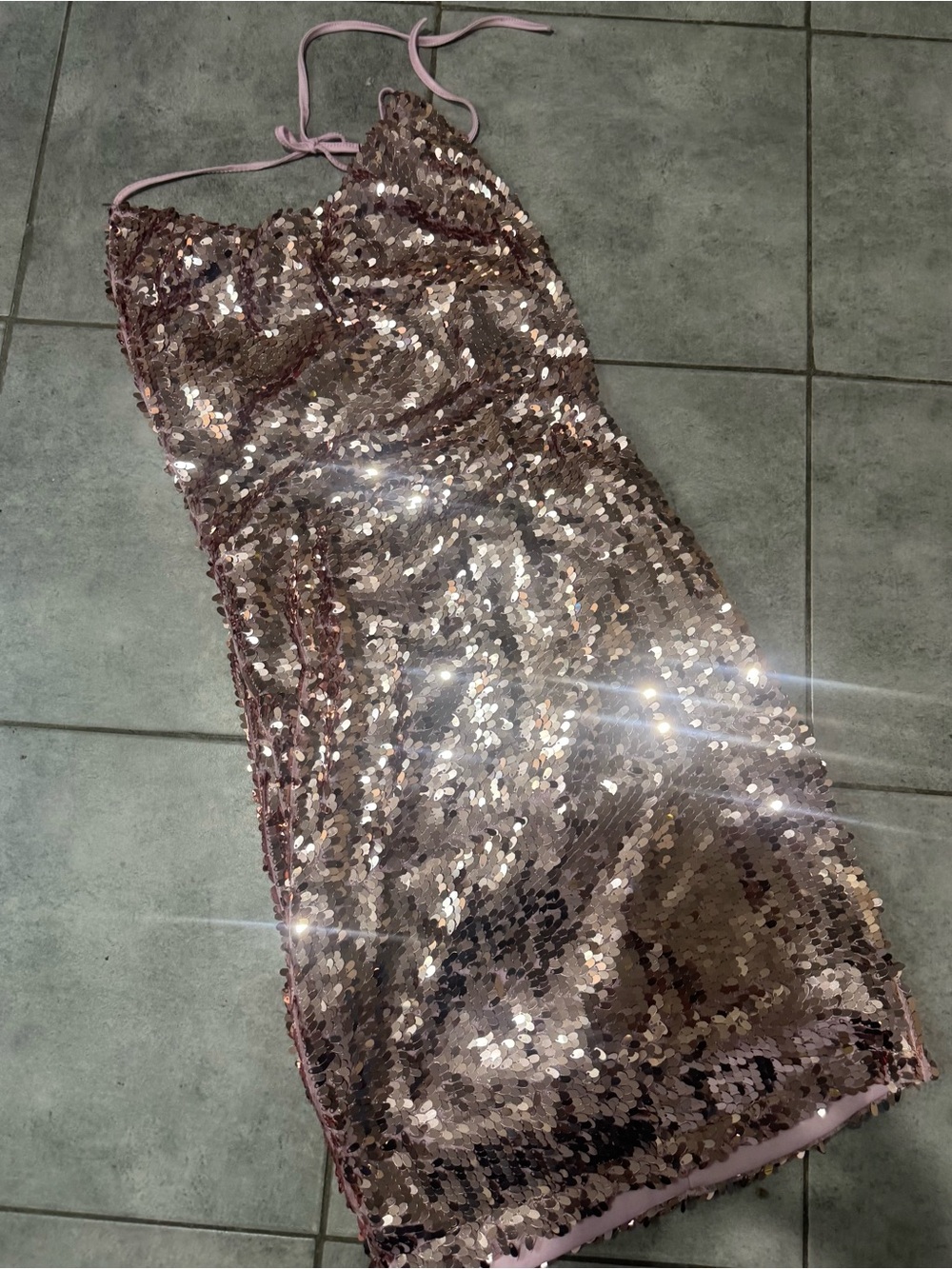 CBR Rose Gold Sequin Halter Midi Dress
